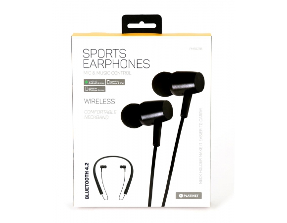 Earphones PLATINET Bluetooth 4.2 Sport with Microphone +microSD PM1073 Black